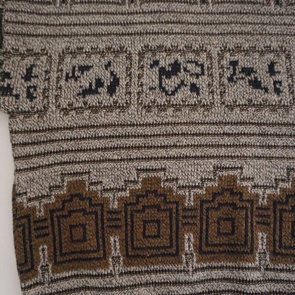 Vintage Hawk Creek Sweater Tan Brown Black Abstract Geometric 90s Coogi Style XL - Picture 8 of 9